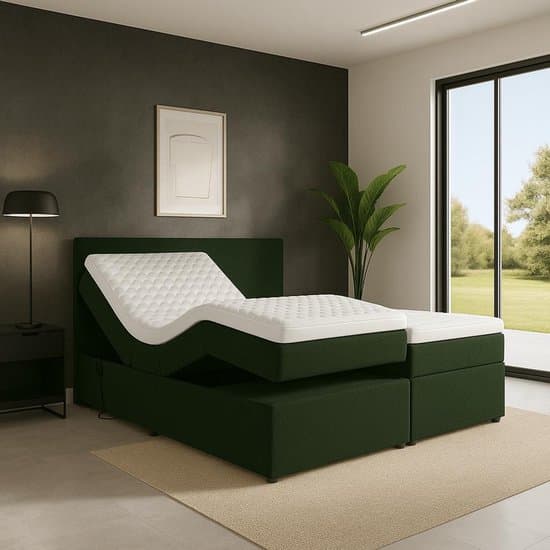 Boxspring Napoli Elektrisch verstelbaar Luxe pocketvering Stof 180x200 cm donkergroen Gratis 2x Hoofdkussens