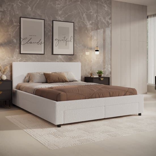 Meubella - Tweepersoonsbed Suente - Wit Teddystof - 160x200 cm