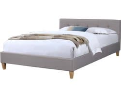 Gestoffeerd bed - Tweepersoonsbed Jeugdbed - Comfortabel slapen - Decoratief gestikt hoofdeinde - 140x200 cm - Grijs