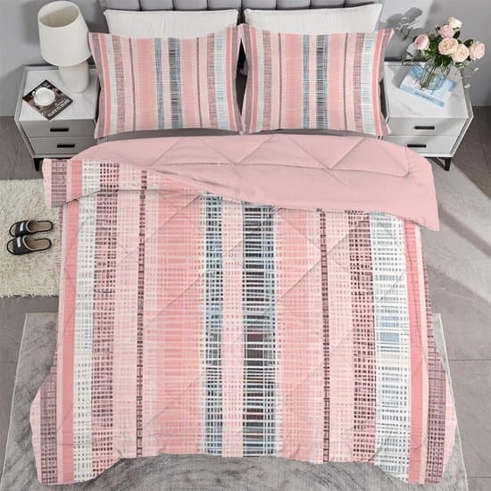 Dekbed met Streepprint - Dekbed 200x200 - Slaapcomfort voor 2 - Omkeerbaar Dubbelzijdig Design - 200 x 200 cm - Roze