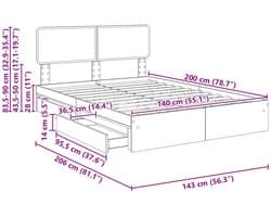 vidaXL - Opbergbed - met - hoofdeinde - met - lade - Wit - 140 - x - 200 - cm - Bewerkt - hout