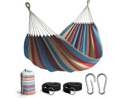 Dubbele Hangmat - Tweepersoons Bed - Buiten Ontspannen - Extra Lang Ontwerp - Tot 204 kg - Gestreept Rood