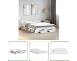 vidaXL Bed Frame - Slaapkamers - Bedframe met lades bewerkt hout wit 135x190 cm - Houten Bed - Witte Bed - Boxspring