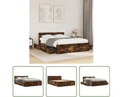 vidaXL Houten Bed - Bed Frame - Bedframe met hoofdeinde bewerkt hout gerookt eiken 120x190 cm - Slaapcomfort - Hoofdeinde - Bergruimte