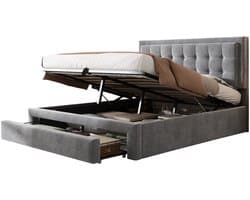 Merax Hydraulisch Opbergbed 140x200 in Velvet Grijs – Tweepersoonsbed met Lattenbodem en Lades