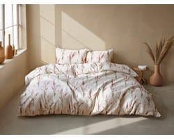 Zohome Elodie Dekbedovertrek - Naturel - Tweepersoons - Dekbedhoes van 100% Katoen-Flanel - Bloemen - 200x220 + 2 slopen 60/70 cm - AW25