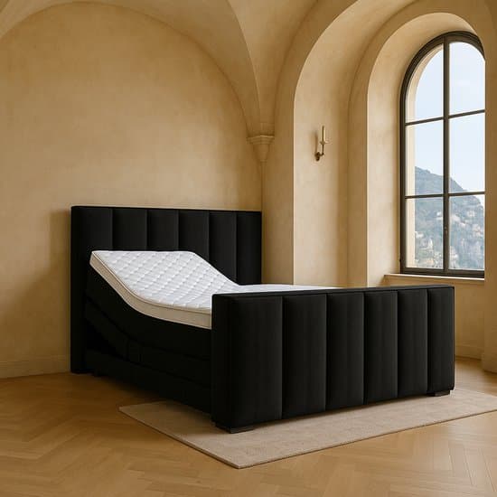 Boxspring Amalfi Elektrische verstelbaar met Luxe Pocketvering Stof 160x200 cm zwart Gratis 2x Hoofdkussens