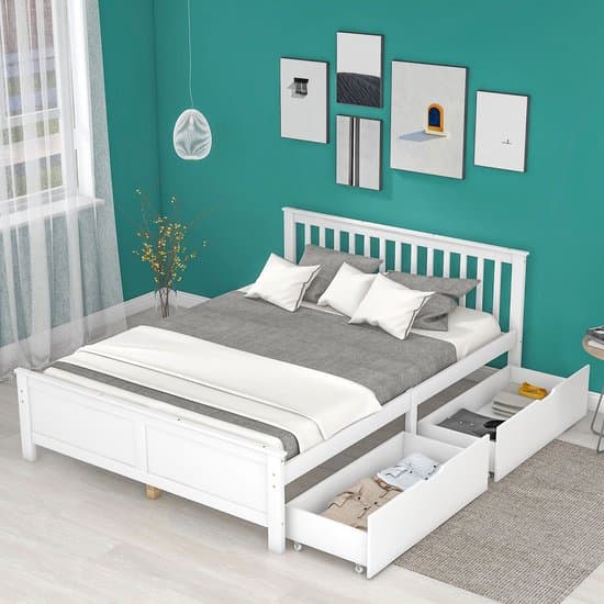 HAUSS SPOLE Opbergbed - Tweepersoonsbed 140x200 - Dubbelbed Met Opbergruimte En Lattenbodem - Grenen - Wit