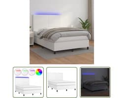 vidaXL Led Bed - Boxspring Bed - Boxspring met matras en LED kunstleer wit 140x200 cm - Kunstleder Bed - Pocketveer Matras - Slaapcomfort