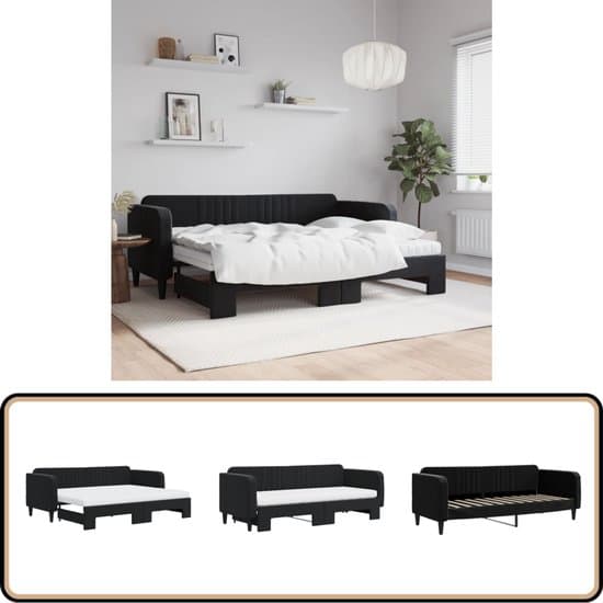 vidaXL Slaapbank - Onderschuifbed - Fluweel Zwart Slaapbank - Sofa Bed - Tweepersoons Bed - Zwarte Meubels - Modern Interieur