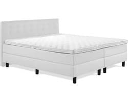 Boxspring Luxe 160x200 Knopen Wit Lederlook