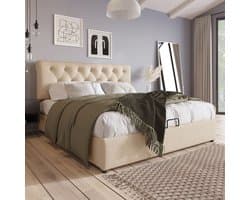Sweiko Tweepersoonsbed - 140x200 cm - Verstelbaar hoofdeinde - Lattenbodem - Opbergruimte - Zonder matras - Natuurlijk