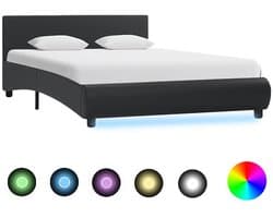 Tweepersoonsbed | Dubbelbed | Volwassenenbed | Bedframe met LED kunstleer zwart 120x200 cm