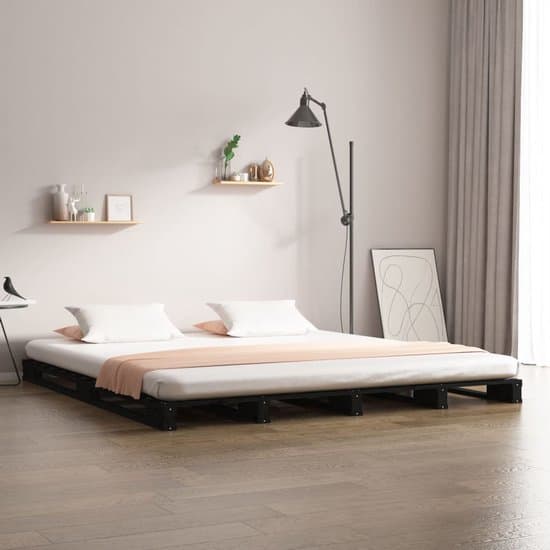 Tweepersoonsbed | Dubbelbed | Volwassenenbed | Palletbed massief grenenhout zwart 120x190 cm