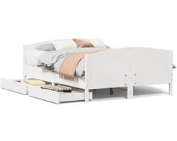 Tweepersoonsbed | Dubbelbed | Volwassenenbed | Bedframe zonder matras massief grenenhout wit 120x190 cm