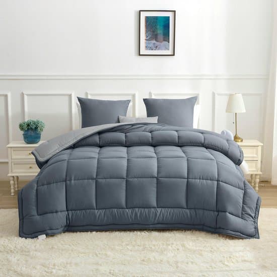 Wasbaar Dekbed met Vaste Overtrek-Donker grijs / Zilver grijs-240 x 220 (2-persoons)