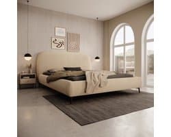 Meubella - Muralla - Tweepersoonsbed - Beige teddystof - 160x200 cm