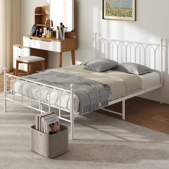 REDOM - Metalen Tweepersoonsbed – 140x200 cm – Met Stalen Lattenbodem – 27 cm Opbergruimte – Wit – Stijlvol en Stevig