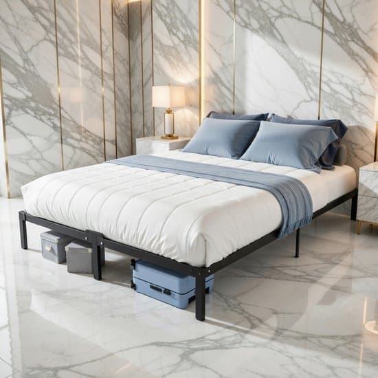 Elegance Opbergbed 180x200 cm – Metaal Bedframe met Lattenbodem – Hoogte 35 cm – Ruimtebesparend & Stabiel – Modern Zwart Slaapkamerbed voor Alle Matrassen - Vita Interior