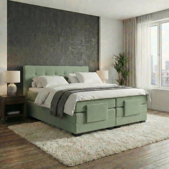 Mörgenn Elektrische Boxspring LUXA - Luxe Splittopper - Pocketvering - Groen - 120x200 cm - Inclusief Montage + Dekbed en Kussens