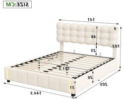 Hemelbed – Tweepersoonsbed – Gestoffeerd Bed – Opbergbed – Bedframe – 140 x 200 cm – Hydraulische Opbergruimte – LED Sensorverlichting