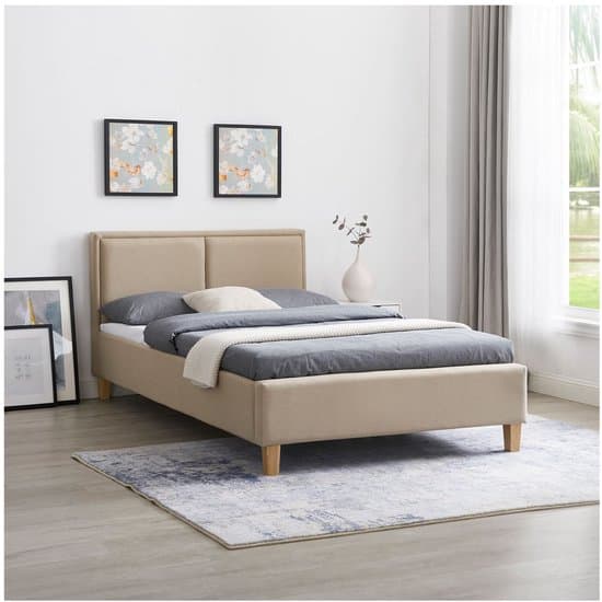 Bed ANAIS 120cm met stoffen bekleding in beige