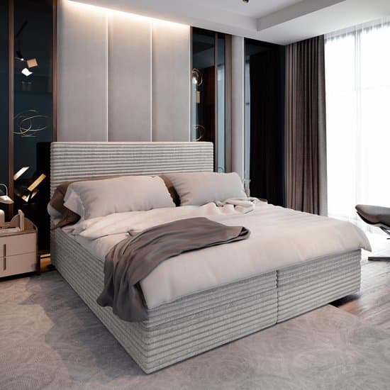 Boxspring PISA 160x200 cm met matras en topper, bedkasten - Lichtgrijs