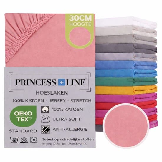 Princess Line- Comfortabel Ultra-Soft-Hoeslaken -100% katoen-Jersey -Stretch -Strijkvrij- Rondom elastiek-Hoekhoogte tot 30cm-Twijfelaar-120x200 cm-Licht Roze