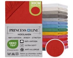 Princess Line- Comfortabel Ultra-Soft-Hoeslaken -100% katoen-Jersey -Stretch -Strijkvrij- Rondom elastiek-Hoekhoogte tot 30cm-Twijfelaar-120x200 cm-Rood