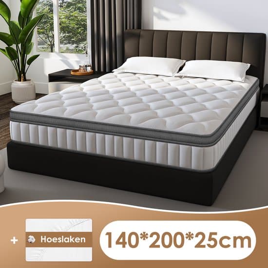 Fukstern Matras 140x200-25cm dik-Tweepersoonsmatrassen-7 zones-Anti-Allergische- Pocketvering Matras met 9-laags Composietstructuur