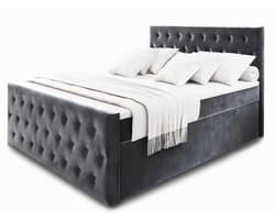 Boxspring FONDI 160x200 cm met matras en topper, bedkasten - Grijs