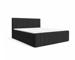 Boxspringbed 01 BIS – Stijlvol & Comfortabel – Met Bonellvering, Topmatras en Opbergruimte – 160x200 Zwart (Manila 18)