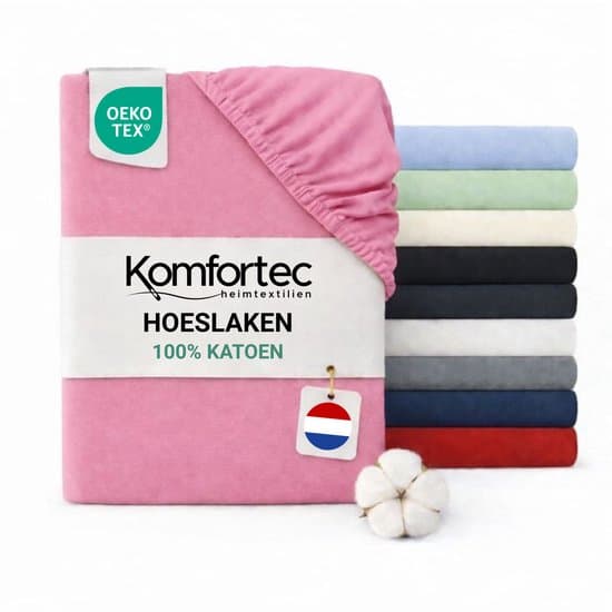 Komfortec Jersey Stretch Hoeslaken 140x200 cm - 23cm Matrasdikte- Rondom Elastiek - 100% Katoen - Roze