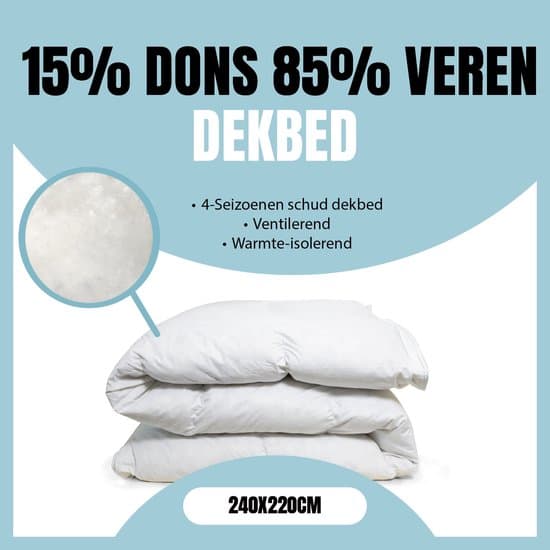 Eleganzzz 4 Seizoenen Schud Dekbed 15% Dons 85% Veren - 4 Seizoenen Dekbed 240x220cm - Veren Dekbed - Donzen Dekbed - Donsdeken 240x220 - Lits Jumeaux Extra Lang - Dekbedden