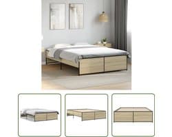 vidaXL Houten Bed - Bedframe - Bedframe bewerkt hout metaal sonoma eikenkleurig 120x200 cm - Sonoma Eiken - Tweepersoonsbed - 120x200 Cm