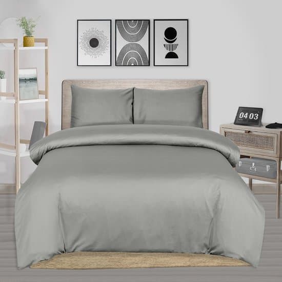 The Linen Collection - Dekbedovertrekset - Katoensatijn - Zilver - 200x220 - 300 Thread Count - Instopstrook over gehele breedte