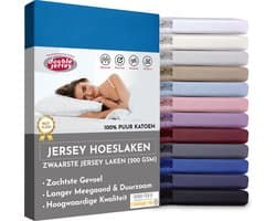 Double Jersey Hoeslaken - Hoeslaken 160x200+30 cm - 100% Katoen  Kobalt Blauw