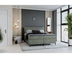 Meuba Home® - Berlin Boxspring - Groen - 180x200 - Teddy stof - Met topper 8cm - Pocket veren