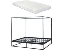 Hemelbed Kristianstad met bedbodem en matras 180x200 cm zwart