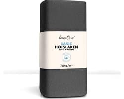 Loom One Hoeslaken – 100% Jersey Katoen – 200x220 cm – tot 35cm matrasdikte– 160 g/m² – voor Boxspring-Waterbed - Antraciet