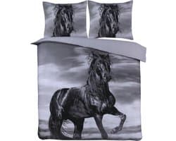 Husch Dekbedovertrek - Fries Paard - 200x200/220 - Zwart/Grijs
