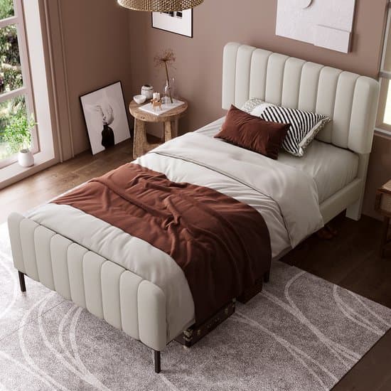 Intebiki Gestoffeerd Tweepersoonsbed 90 x 200 cm - Bedplaats met plat noedelsframe en verstelbaar hoofdeinde - Grijs Beige gestoffeerd bed - slaapkamer bedplaats - jeugdbedkamer - linnenmateriaal (geen matras)