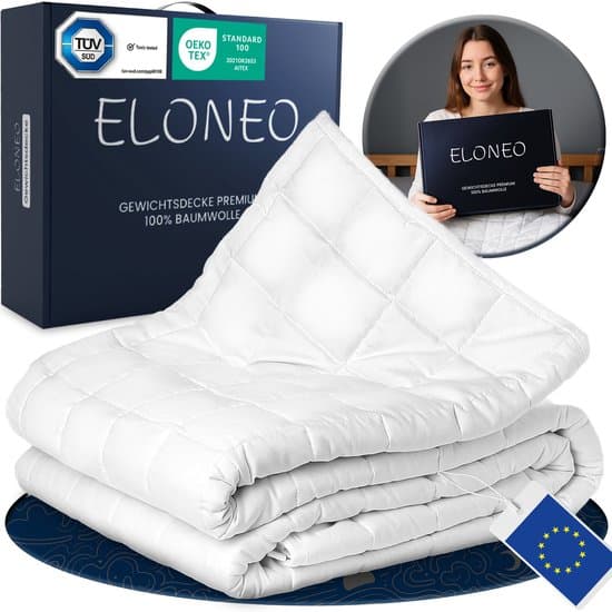 ELONEO Verzwaringsdeken 7kg 135 x 200cm, TÜV- en Oeko-Tex-gecertificeerd, Weighted Blanket van 100% Katoen, Zwaartedeken om onder te slapen, Verzwaarde deken, Comfortabel voor Alle Seizoenen