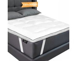 Nice Dreams® Topper 160x200 – Luxe 3D Air Hotel Topmatras – Zachte & Orthopedische Topdekmatras – Wasbaar & Anti-Allergisch – Met Elastische Hoeken – Wit – Tweepersoons