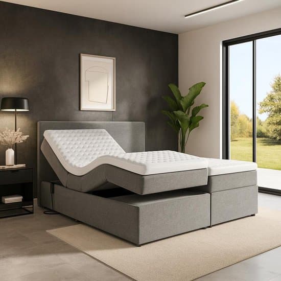 Boxspring Napoli Elektrisch verstelbaar Luxe pocketvering Stof 180x200 cm antraciet Gratis 2x Hoofdkussens
