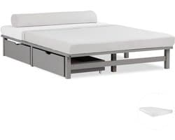 Homestyle4u Palletbed - 140x200 cm - Houten bed - met matras - Bedbak - Grijs