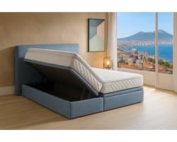 Boxspring Bed met Opbergruimte Napoli 180x200 cm lichtblauw Luxe Pocketvering Matras Stof Gratis 2x Hoofdkussens