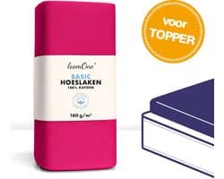 Loom One Hoeslaken Topper – 100% Jersey Katoen – 160x200 cm – tot 10cm matrasdikte– 160 g/m² – Felroze