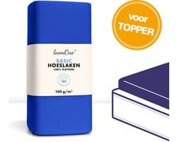 Loom One Hoeslaken Topper – 100% Jersey Katoen – 160x200 cm – tot 10cm matrasdikte– 160 g/m² – Koningsblauw
