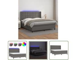 vidaXL Led Bed - Boxspring - Boxspring met matras en LED kunstleer grijs 160x200 cm - Elektrisch Bed - Slaapcomfort - Design Bed